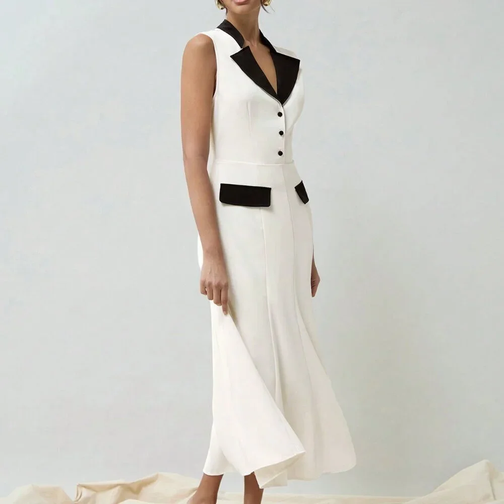 Black and White Elegant Women's Formal Dress With Contrast Color - Picture 6 of 7